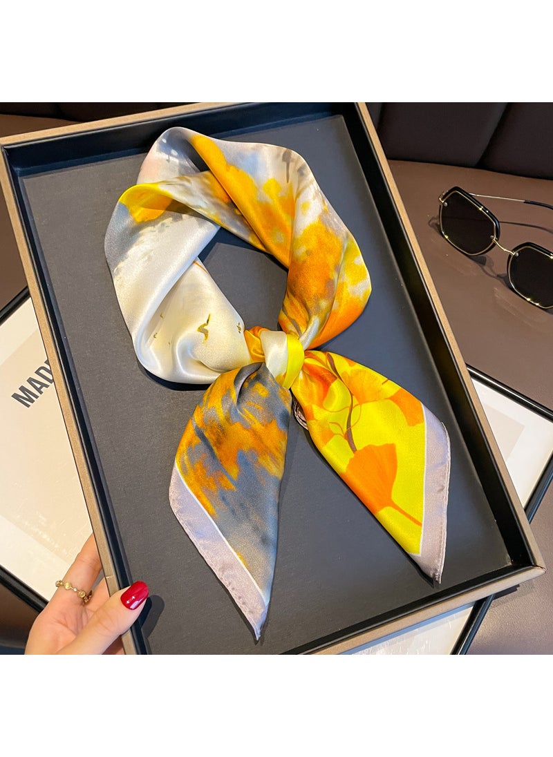 Generic - Floral Silk Scarf 70cm Elegant Womens Spring Autumn Ink Ginkgo Pavilion - Image 1