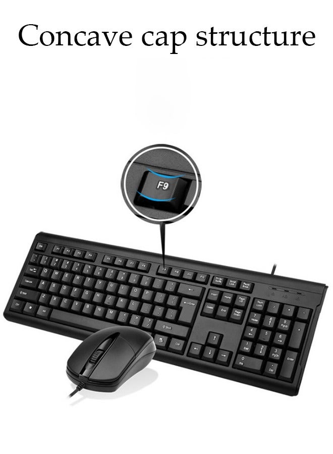 Wired Keyboard and Mouse Combo, USB noise resistant ultrathin computer keyboard with mouse, compact gaming keyboard, concave cap structure,not easy to fade,USB plug and play, full size,suitable for PC/laptop, computer desktop, office