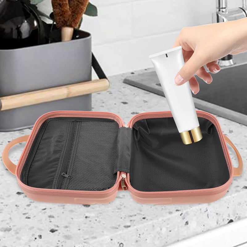 Portable Makeup Organizer Case Pink Travel Cosmetic Train Case with Elastic Straps Compact Beauty Bag for Women and Handheld Storage - Image 4
