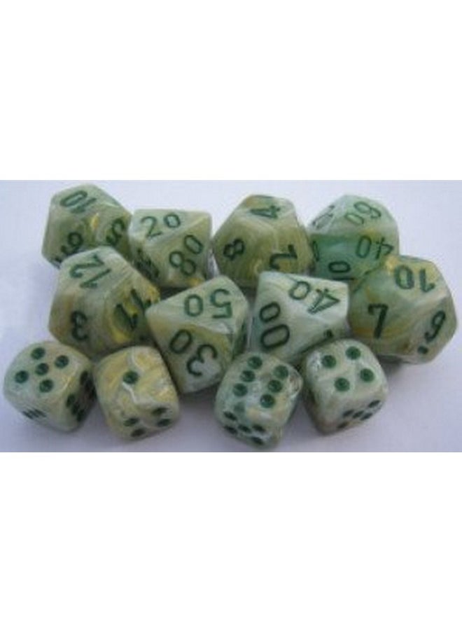 Chessex Chessex Dice d6 Sets: Marble Green Swirl with Dark Green Pips - 12mm Six Sided Die (36) Block of Dice  - Image 2