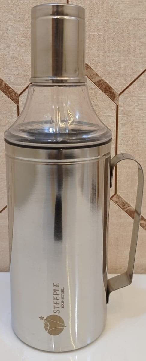 STEEPLE® Oil Dispenser 1 Litre | Oil Container | Kitchen Set | Oil Bottle | Cooking Oil Dispenser for Home & Resturants with Handle 1000 ml (Pack of 1) Sliver - Image 5