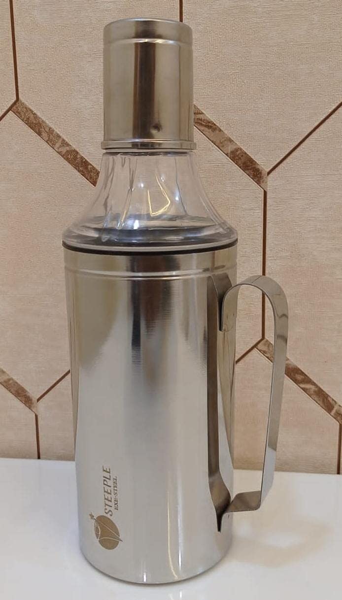 STEEPLE® Oil Dispenser 1 Litre | Oil Container | Kitchen Set | Oil Bottle | Cooking Oil Dispenser for Home & Resturants with Handle 1000 ml (Pack of 1) Sliver - Image 2