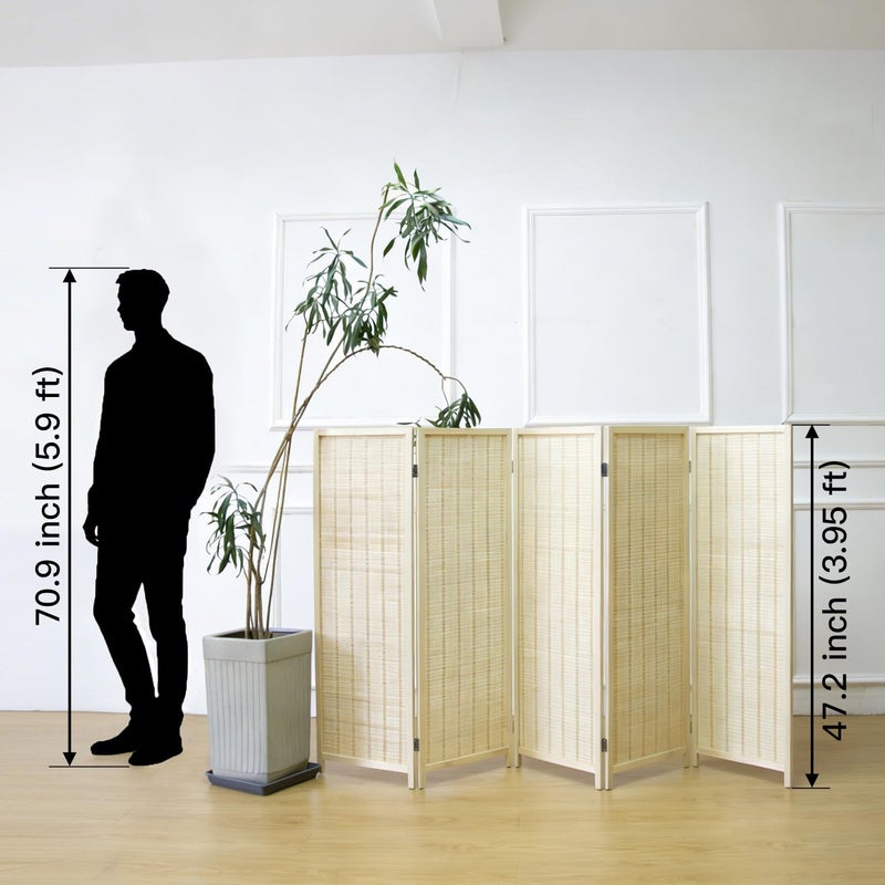 Furnnylane 5 Panel Short Room Divider Screen,Beige Freestanding Partition,Small Bamboo Panel Divider for Room Seperation,3.95 FT Tall - Image 2