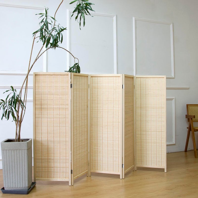 Furnnylane 5 Panel Short Room Divider Screen,Beige Freestanding Partition,Small Bamboo Panel Divider for Room Seperation,3.95 FT Tall - Image 3