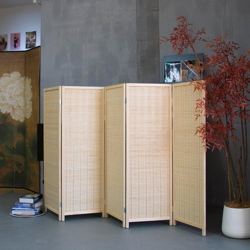 Furnnylane 5 Panel Short Room Divider Screen,Beige Freestanding Partition,Small Bamboo Panel Divider for Room Seperation,3.95 FT Tall - Image 4