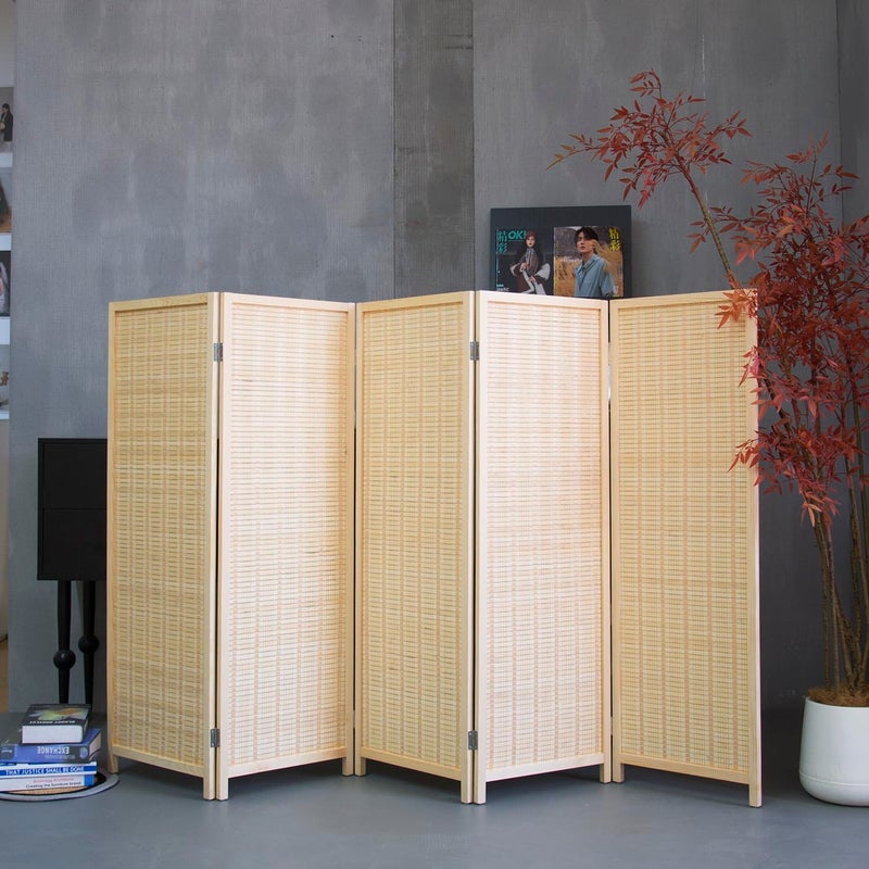 Furnnylane 5 Panel Short Room Divider Screen,Beige Freestanding Partition,Small Bamboo Panel Divider for Room Seperation,3.95 FT Tall - Image 5