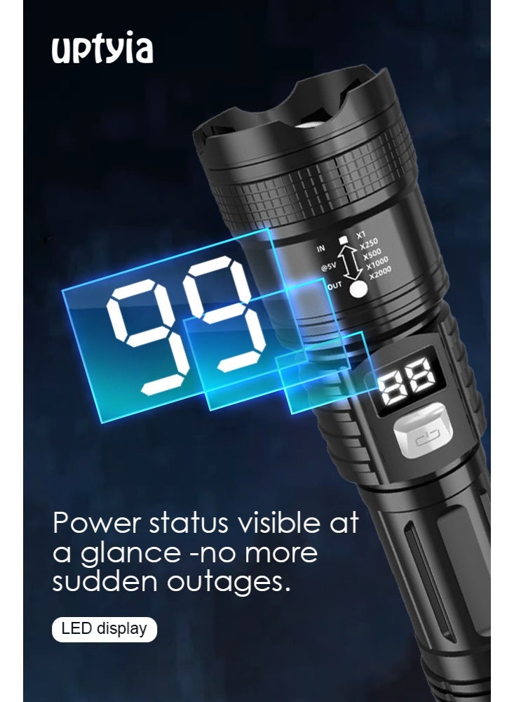 Uptyia Flashlights High Lumens Rechargeable, 12000 Lumens Super Bright Led Flashlight with COB Work Light, Powerful Flash Light with Digital Display, High Powered Handheld Tactical Flashlights for Emergencies Camping Hiking Gift - Image 4