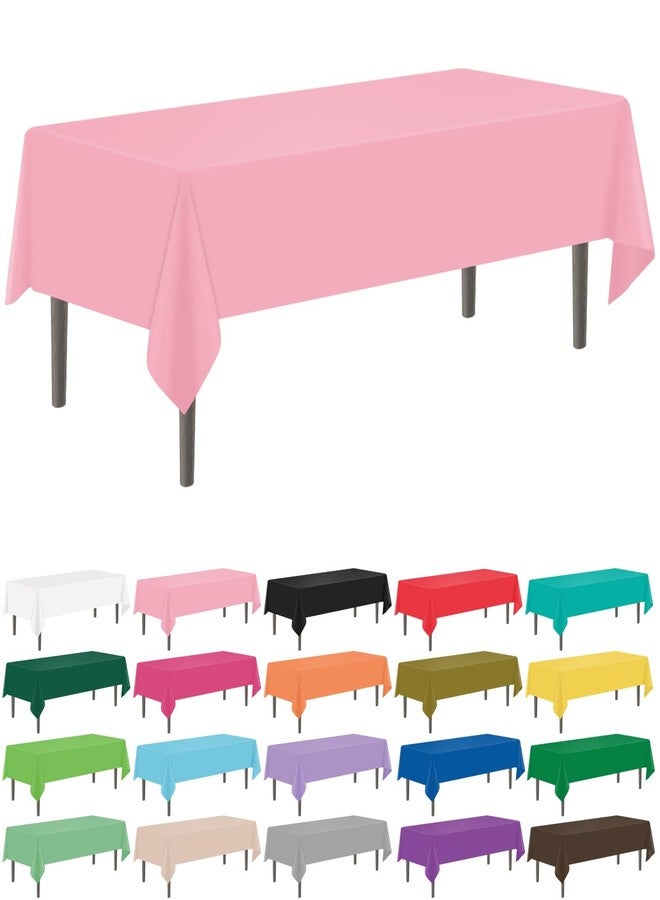 YSYJ 12 Pack Pink 54 x 108 Inch Disposable Plastic Tablecloths Rectangular Table Cloth Plastic Table Cover for Parties - Image 1