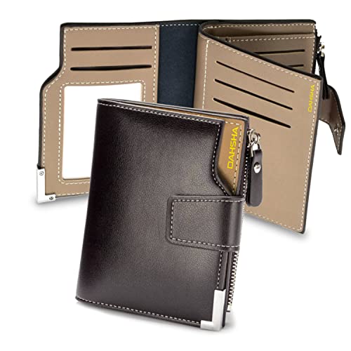 DAHSHA 13 Pocket Large Pu Leather Credit Debit Zipper Card Holder Wallet Coin Purse for Men & Women - (12 x 9.5 X 2 cm, Dark Brown) - Image 1