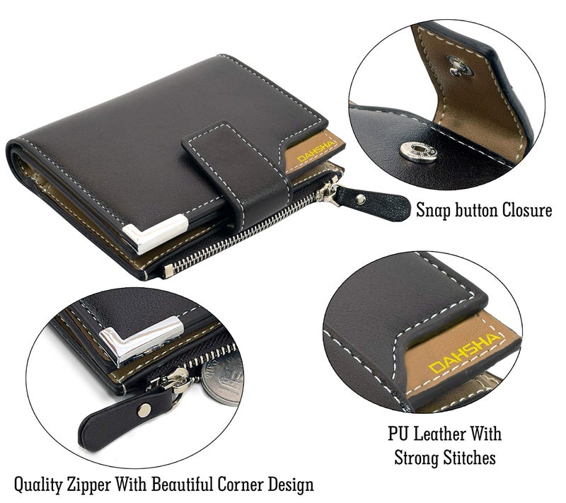 DAHSHA 13 Pocket Large Pu Leather Credit Debit Zipper Card Holder Wallet Coin Purse for Men & Women - (12 x 9.5 X 2 cm, Dark Brown) - Image 4