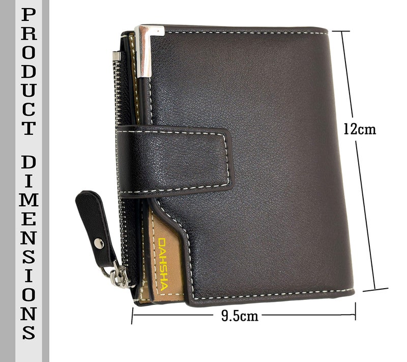 DAHSHA 13 Pocket Large Pu Leather Credit Debit Zipper Card Holder Wallet Coin Purse for Men & Women - (12 x 9.5 X 2 cm, Dark Brown) - Image 2