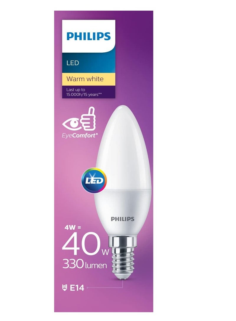 Philips LED Candle Bulb B35, Non-Dimmable, E14 Base, Warm White, 2700K, 4-40W, Yellow - Image 2