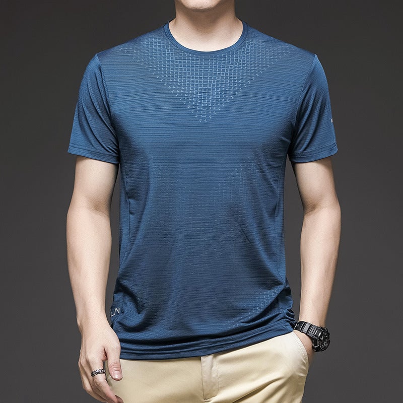 Ice Silk T-Shirt Men's Summer Sports Short-Sleeved T-Shirt Men's Thin Breathable Running Elastic Quick-Drying T-Shirt Men's Clothing - Image 3