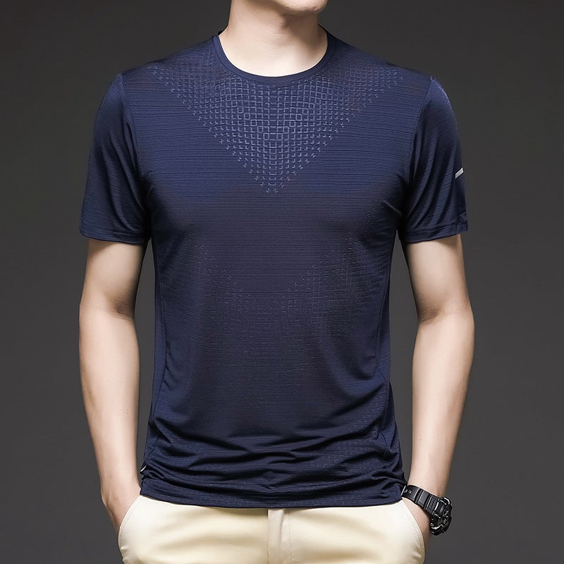 Ice Silk T-Shirt Men's Summer Sports Short-Sleeved T-Shirt Men's Thin Breathable Running Elastic Quick-Drying T-Shirt Men's Clothing - Image 4