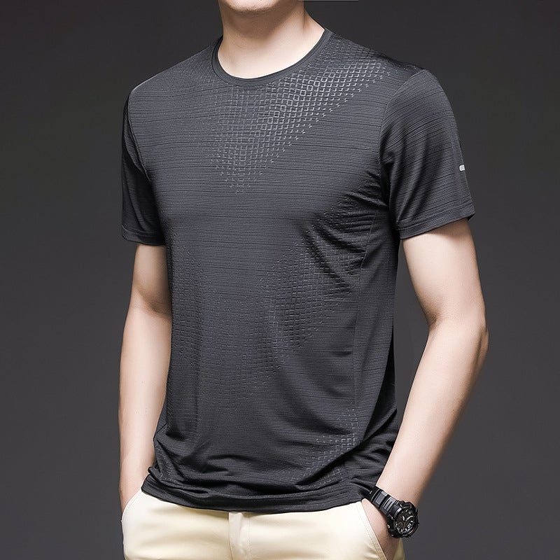 Ice Silk T-Shirt Men's Summer Sports Short-Sleeved T-Shirt Men's Thin Breathable Running Elastic Quick-Drying T-Shirt Men's Clothing - Image 1