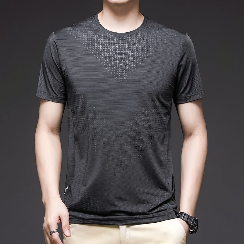 Ice Silk T-Shirt Men's Summer Sports Short-Sleeved T-Shirt Men's Thin Breathable Running Elastic Quick-Drying T-Shirt Men's Clothing - Image 2