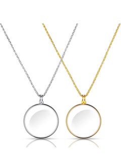 Necklace Magnifier 5X, Magnifying Pendant Necklace with 1.6 inch Diameter Glass Lens and 26 Inch Long Chain for Library, Reading, Zooming, Jewelry, Crafts Needlework 2 Pieces