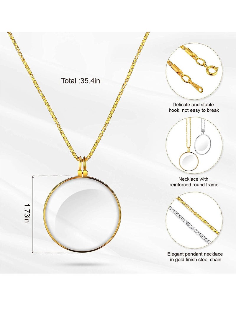 Excefore - Necklace Magnifier 5X, Magnifying Pendant Necklace with 1.6 inch Diameter Glass Lens and 26 Inch Long Chain for Library, Reading, Zooming, Jewelry, Crafts Needlework 2 Pieces - Image 1
