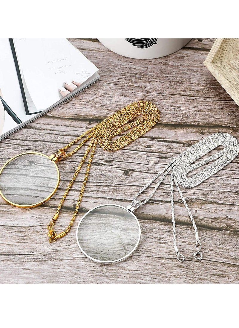 Excefore - Necklace Magnifier 5X, Magnifying Pendant Necklace with 1.6 inch Diameter Glass Lens and 26 Inch Long Chain for Library, Reading, Zooming, Jewelry, Crafts Needlework 2 Pieces - Image 1