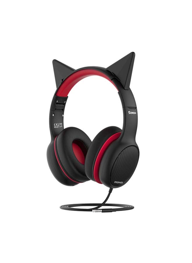 Kids Headset,Cute Kids Safe Foldable Wired Over-Ear Headphones with Audio Share Port,Removable Cat Ears,Soft Earpads,Volume Controlled at 85dB and 1.2m Cable,3.5mm Devices,Simba Onyx