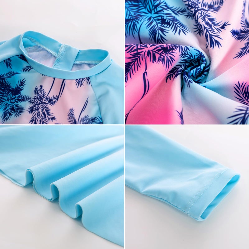 GRACE KARIN Girls Long Sleeve Swimsuit 4Pcs Bathing Suit with Bikini Headband Floral Swimwear 8-10 - Image 5