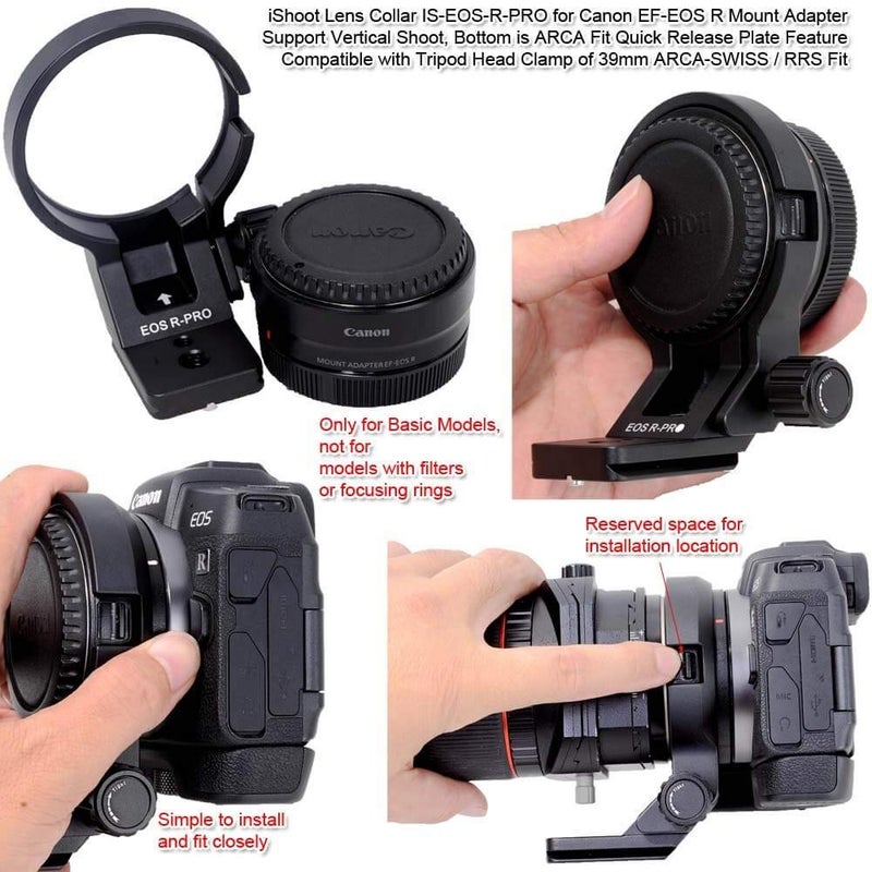 iShoot Lens Collar Tripod Mount Ring Compatible with Canon EF-EOS R Mount Converter Adapter Ring Basic Model, Lens Support Holder Bracket Bottom is 39mm Arca-Swiss Fit Quick Release Plate Dovetail - Image 5