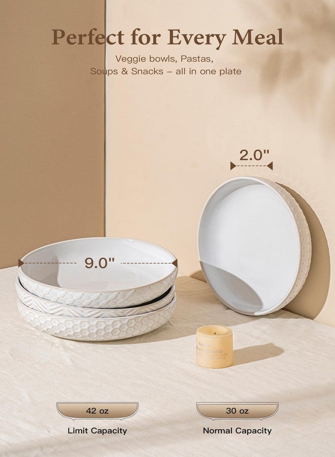 FOBENTA Embossed Ceramic Pasta Bowls, 42 oz Bowl Plates Set,9-Inch Large Serving Bowls Set of 4, Perfect for Pasta, Salad, Fruit, Sturdy&Stackable, Microwave & Dishwasher Safe - Image 2