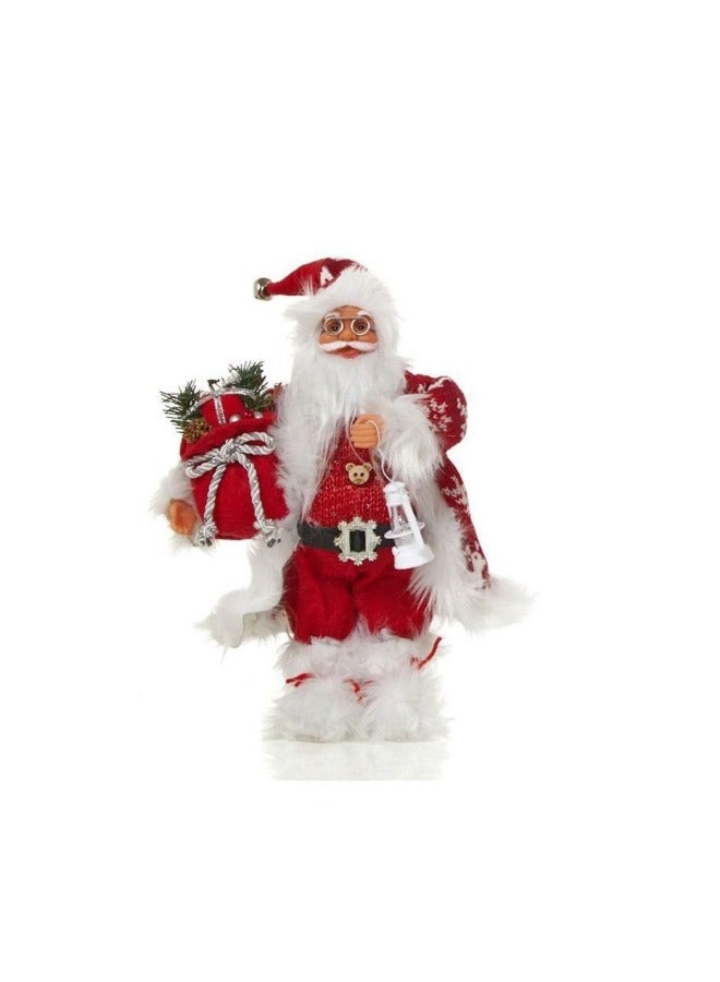 CCOVERY Red Robe Santa Ornament Santa Claus Holding Gifts Doll Standing Figurine Santa Knitted Doll 30cm - Image 1