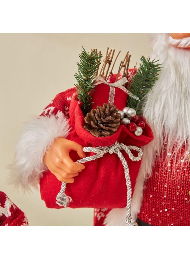 CCOVERY Red Robe Santa Ornament Santa Claus Holding Gifts Doll Standing Figurine Santa Knitted Doll 30cm - Image 5