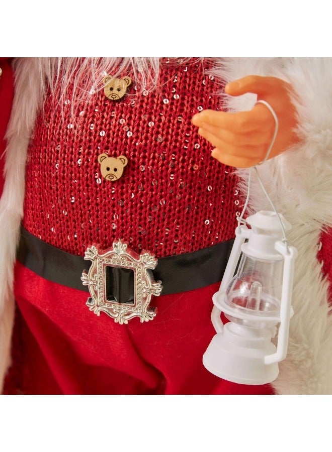 CCOVERY Red Robe Santa Ornament Santa Claus Holding Gifts Doll Standing Figurine Santa Knitted Doll 30cm - Image 4