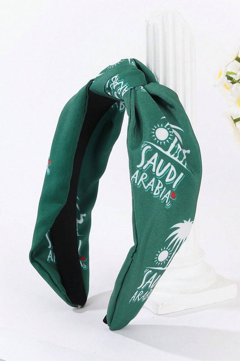 Saudi National Day green headband adorned with the phrase "Kingdom of Saudi Arabia" to celebrate Saudi National Day - Image 1