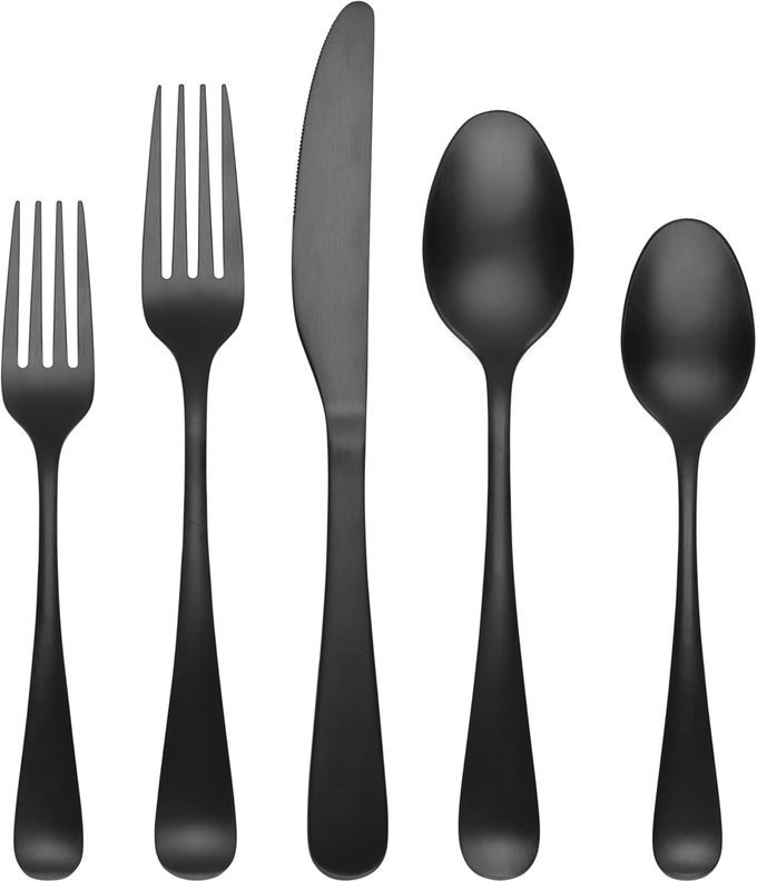 BLACK 45PIECE FLATWARE SET RHIANNON SATIN