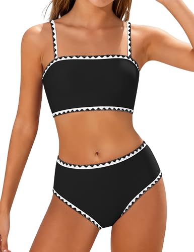 ADIFUN Girls Swimsuits Size 10-12 Adjustable Shoulder Straps with Chest Pad Bikini with Cover Up Skirt 3 Piece Swimwear Set Girl Bathing Suit Black - Image 1
