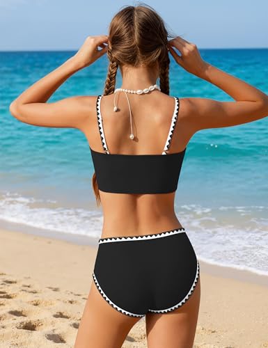 ADIFUN Girls Swimsuits Size 10-12 Adjustable Shoulder Straps with Chest Pad Bikini with Cover Up Skirt 3 Piece Swimwear Set Girl Bathing Suit Black - Image 4