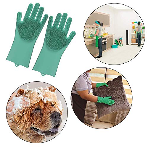 GRAZIA Dishwashing Gloves with Wash Scrubber + Magic Silicone Gloves + Heat Resistant + Reusable Cleaning Gloves for Kitchen,Car, Bathroom and Pet - (1 Pair) - Image 2