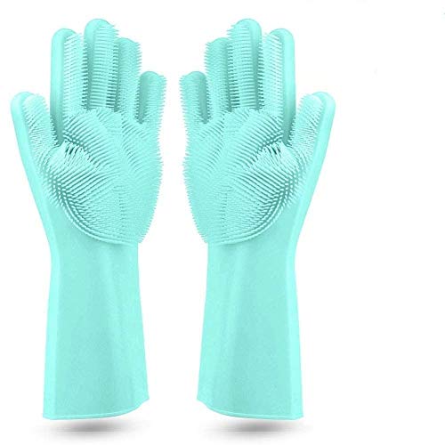 GRAZIA Dishwashing Gloves with Wash Scrubber + Magic Silicone Gloves + Heat Resistant + Reusable Cleaning Gloves for Kitchen,Car, Bathroom and Pet - (1 Pair) - Image 1