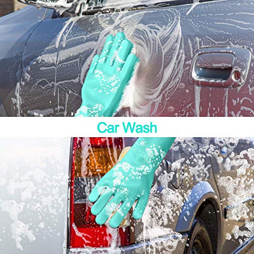 GRAZIA Dishwashing Gloves with Wash Scrubber + Magic Silicone Gloves + Heat Resistant + Reusable Cleaning Gloves for Kitchen,Car, Bathroom and Pet - (1 Pair) - Image 5