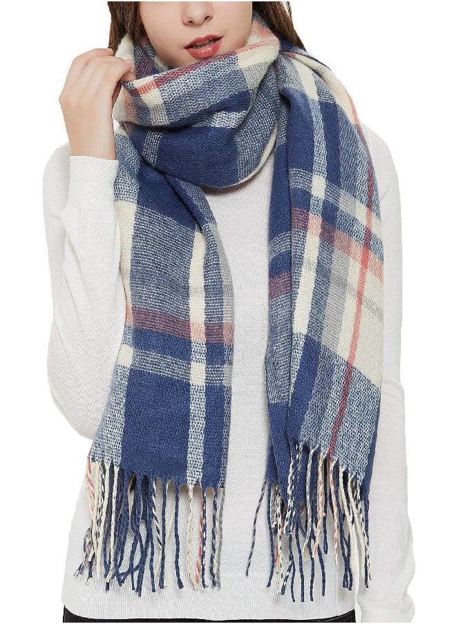 Wander Agio Wander Agio Womens Fashion Long Shawl Big Scarves Grid Winter Warm Large Plaid Scarf Blue 3 