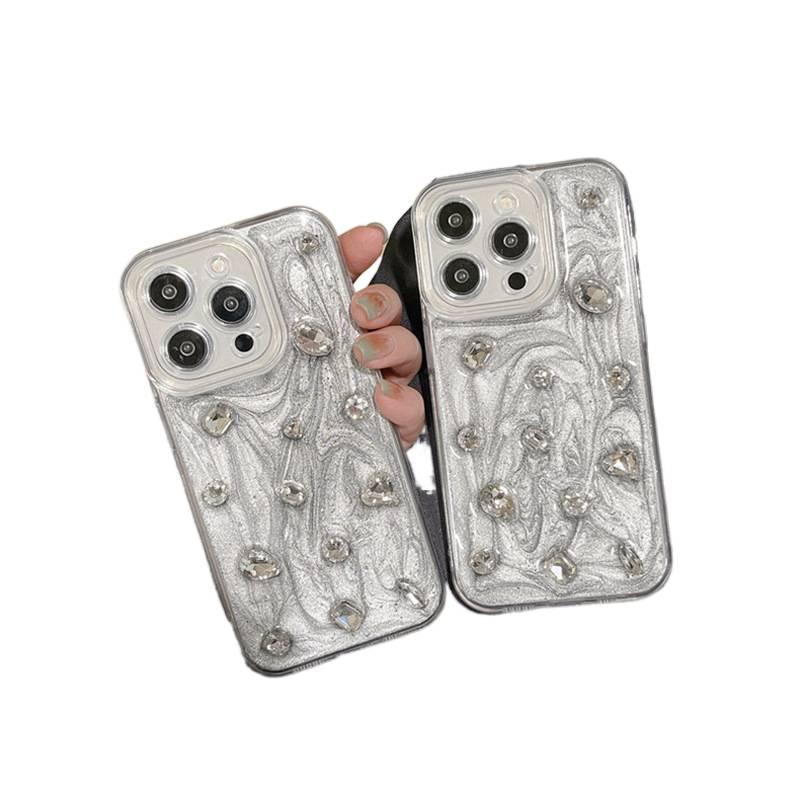 LS غطاء واقي، لـ iPhone 13، كريستال راينستون، Silver، TPU بتفاصيل مرصعة من مادة TPU باللون الفضي - Image 2