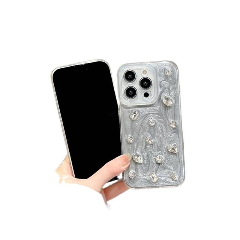 LS غطاء واقي، لـ iPhone 13، كريستال راينستون، Silver، TPU بتفاصيل مرصعة من مادة TPU باللون الفضي - Image 4