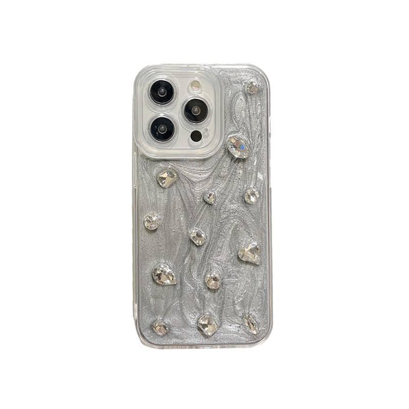LS غطاء واقي، لـ iPhone 13، كريستال راينستون، Silver، TPU بتفاصيل مرصعة من مادة TPU باللون الفضي - Image 5