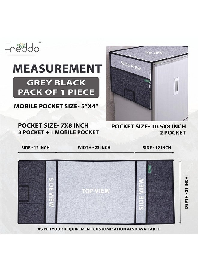 FREDDO FREDDO Refrigerator/Fridge Top Cover with 5 Pocket and 1 Small Pocket for Mobile (Top Area 23 x 21 inch), Grey Black Color, Pack of 1 Piece  - Image 2