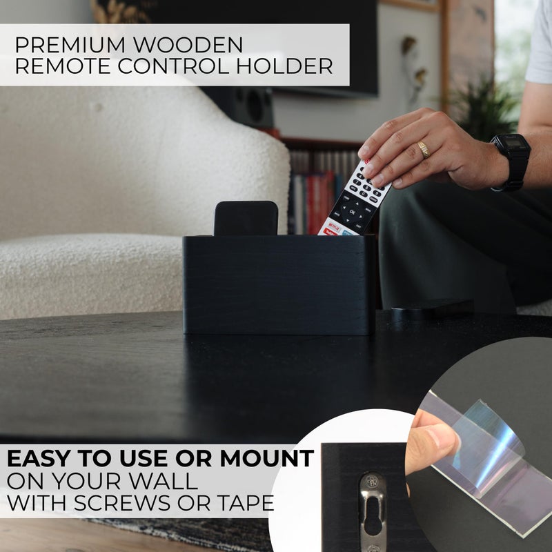 KIBAGA Premium Wooden Remote Control Holder - Easy Install Adhesive Wall Mount Caddy Keeps 3-4 TV Remotes Neatly Organized - Stylish Natural Wood Organizer is Perfect for Any Bed Or Living Room Wall - Image 3
