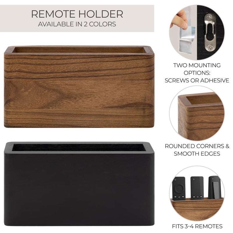 KIBAGA Premium Wooden Remote Control Holder - Easy Install Adhesive Wall Mount Caddy Keeps 3-4 TV Remotes Neatly Organized - Stylish Natural Wood Organizer is Perfect for Any Bed Or Living Room Wall - Image 4
