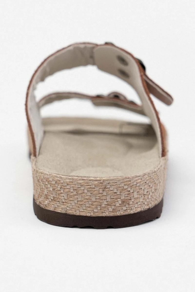 نيشانتاشي شوز Sarrah Brown Suede Double Buckle Detailed Flat Sole Women's Slippers