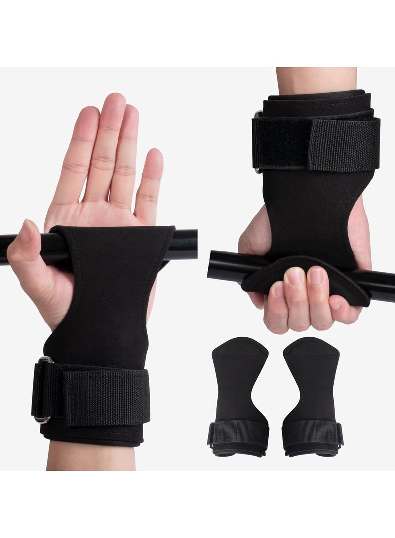 PYC Premium Weight Lifting Wrist Hooks Straps for Maximum Grip Support - Deadlift Gloves and Grip Pads Alternative in Fitness Gym Power Training Like Pull Up Deadlifting & Shrugs For Women Men (Black) - Image 1