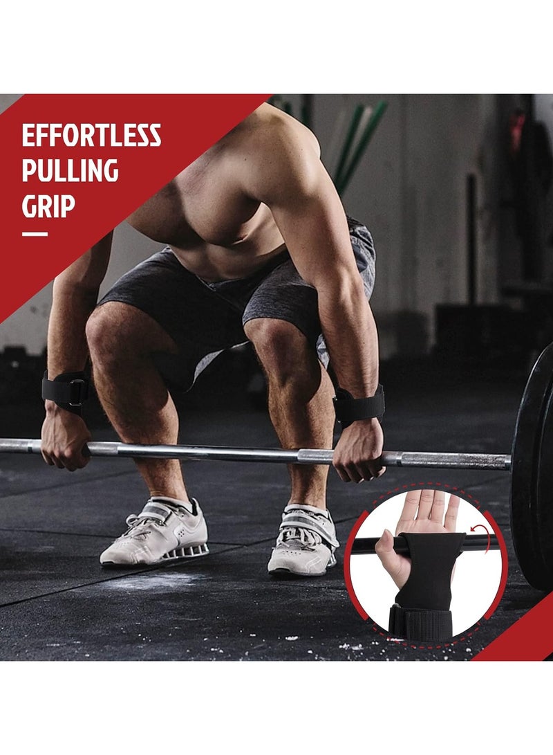 PYC Premium Weight Lifting Wrist Hooks Straps for Maximum Grip Support - Deadlift Gloves and Grip Pads Alternative in Fitness Gym Power Training Like Pull Up Deadlifting & Shrugs For Women Men (Black) - Image 5