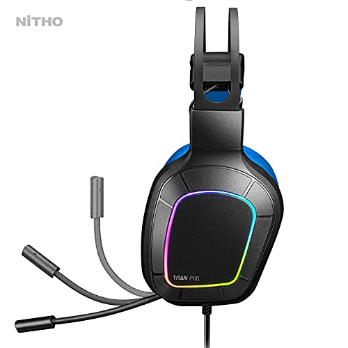 Nitho Titan PRO 7.1 Surround Gaming Headset with Cardioid Microphone for PS5, PS4, PC, Laptop, Over-Ear Stereo Wired Gaming Headphones with RGB LED Light, 3.5 mm Audio Jack, 50 mm Drivers - Blue - Image 2