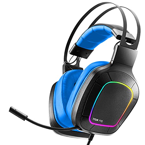 Nitho Titan PRO 7.1 Surround Gaming Headset with Cardioid Microphone for PS5, PS4, PC, Laptop, Over-Ear Stereo Wired Gaming Headphones with RGB LED Light, 3.5 mm Audio Jack, 50 mm Drivers - Blue - Image 1