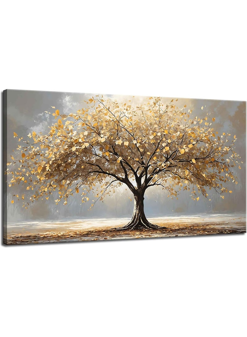ARS Large Gold Tree of Life Canvas Wall Art Retro Abstract Tree Decor painting Picture Nordic Golden Plant Flowers Posters Prints for living room Bathroom Bedroom Office Hallway Home Decoration - Image 1